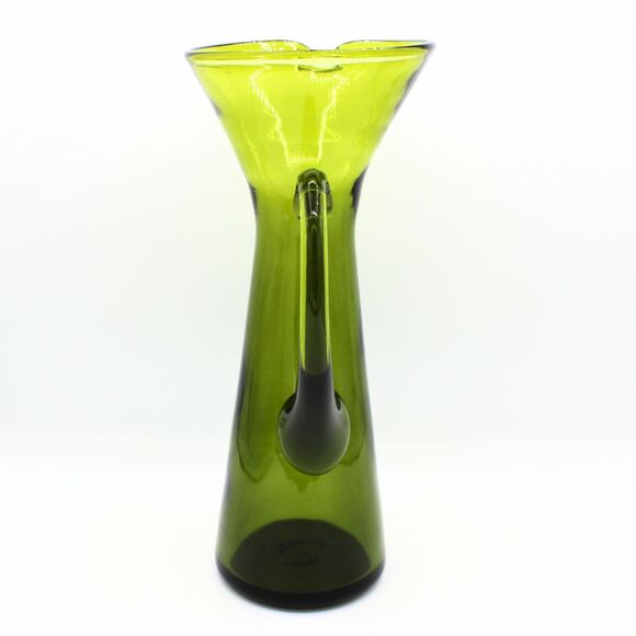 Vintage Hand Blown MCM Olive Green Bischoff Hourglass Cocktail Pitcher 12" Tall - Picture 2 of 6